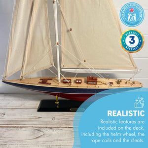 Detailed 50cm long wooden model Rainbow J Class Sailing Yacht | Americas Cup Racing Yacht | Nautical ornament | sailboat model | Rainbow sailing ship model | Fully assembled model boat kit