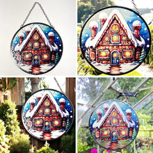 Load image into Gallery viewer, 6-Inch Stained Glass Suncatcher - Gingerbread House Design for Windows, Holiday Decor, and Gifts
