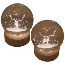 Load image into Gallery viewer, Set of Two 3D Crystal Ball Night Light USB Lamp with Reindeer designs, elegant modern illumination for any room