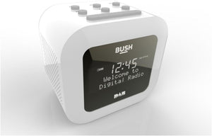 Bush White USB DAB Clock Radio | Dual Alarms | 20 preset stations | Auto time update. Autotune |  USB port for external connectivity.