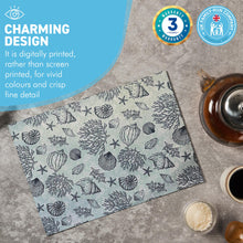 Load image into Gallery viewer, SHELLS AND CORAL TEA TOWEL | 100% COTTON TEA TOWEL | Kitchen hand towel | Nautical gift | Beach themed gift | Perfect gift for beach lovers | 70 cm x 50 cm