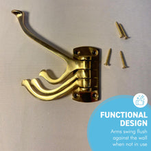 Load image into Gallery viewer, Polished Brass 𝟯-𝗣𝗥𝗢𝗡𝗚 𝗦𝗪𝗜𝗩𝗘𝗟 𝗖𝗢𝗔𝗧 𝗛𝗢𝗢𝗞, Folding Wall Mount Hanger with Screws Included