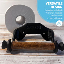 Load image into Gallery viewer, Elegant Victorian-Style Cast Iron Toilet Roll Holder – Wall-Mounted, Fixed Arm Design in Classic Black Antique Finish