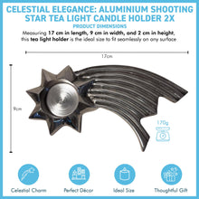 Load image into Gallery viewer, Set of Two Celestial Elegance: Brushed Silver Aluminum Shooting Star Tea Light Candle Holders,  Modern Decorative Accent