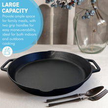 Load image into Gallery viewer, Cast Iron 14” diameter Paella Pan | Large skillet Frying Pan | Prospector style pan | 35cm diameter | Non-stick induction paella pan | Paella Pan for BBQ | Indoor or Outdoor use