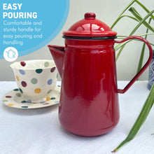 Load image into Gallery viewer, Elegant Traditional Red Enamel Coffee Pot 1.5 Pint Capacity, Ideal for Home and Outdoor Use with Handle and Lid
