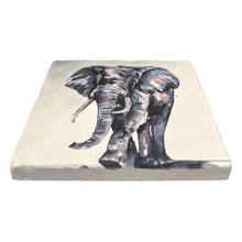 Load image into Gallery viewer, ELEPHANT STONE COASTER | Stone Coasters | Animal novelty gift | Coaster for glass, mugs and cups| Square coaster for drinks | Elephant gift | Meg Hawkins art | 10cm x 10cm