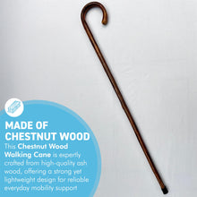 Load image into Gallery viewer, 92cm Chestnut flame scorched wooden Walking Cane, lightweight mobility aid with rubber ferrule for enhanced stability and comfort