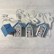 Load image into Gallery viewer, 4 x Light Blue and white beach hut light pulls | Nautical Theme Wooden Beach Hut Cord Pull Light Pulls