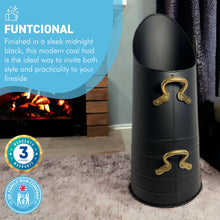 Load image into Gallery viewer, Steel black with two polished brass handles 53CM UPRIGHT COAL HOD | Coal Bucket Fireside Accessories Coal Scuttle Scoop | A Timeless Hearthside Companion for Your Home