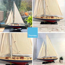 Load image into Gallery viewer, Detailed 50cm long wooden model Rainbow J Class Sailing Yacht | Americas Cup Racing Yacht | Nautical ornament | sailboat model | Rainbow sailing ship model | Fully assembled model boat kit