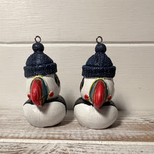 Load image into Gallery viewer, Pair of ceramic Cute Puffin hanging ornaments | Light Pull | Nautical Theme ceramic Cord Pull Light Pulls