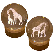 Load image into Gallery viewer, Set of Two 3D Crystal Ball Night Light USB Lamp with Giraffe designs, elegant modern illumination for any room