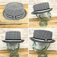 Load image into Gallery viewer, Grey rude boy ska pork pie hat, Size 59cm, Large, Unisex pork pie hat, Fedora trilby pork pie style