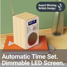 Load image into Gallery viewer, DAB/DAB+ Digital Radio | Solid Wood Cabinet | Kitchen & Bedside FM Radio with 20 Presets, Dual Alarm & Snooze Function | LED Display & 3.5mm Jack | MAJORITY Barton (Oak)