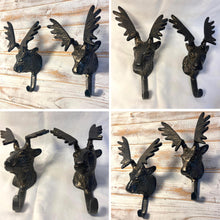 Load image into Gallery viewer, Set of 2 Wall-Mounted Cast Iron Deer Head Hook for Hats, Coats Durable and Stylish