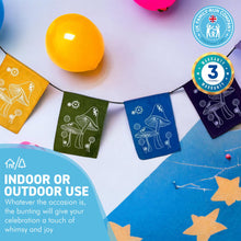 Load image into Gallery viewer, Screen Printed 100% Cotton Mushroom print multi coloured bunting | 7 flags | 190cm long | Garland for Garden Wedding Birthday Indoor Outdoor Party Decoration Festival | | Fun-Gi Bunting | Fair Trade