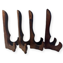 Load image into Gallery viewer, Set of Four, 25cm, 9.5 inch Folding Wooden Plate Stands - Salver, Photo Plate, Display Stand, Wooden Bracket, Picture Frame Holder