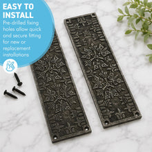 Load image into Gallery viewer, Set of 2 Aztec Ornate Antique Iron Push Finger Plates – Traditional Cast Iron Door Protection