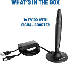 Load image into Gallery viewer, Freeview Digital Indoor & Outdoor TV Aerial I Signal Booster for 50 mile range | Oakcastle FV100 | HD 1080P I Long 6.5ft cable I USB Power I Magnetic Secure Base I Portable & Lightweight