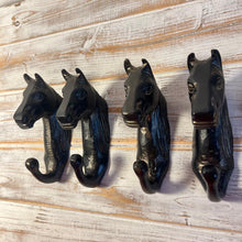 Load image into Gallery viewer, Set of Four Sturdy Wall-Mounted Cast Iron Horse Head Hook Hanger for Hats, Coats, Clothes - Ideal for Kitchen, Bathroom, Bedroom, Office