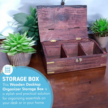 Load image into Gallery viewer, Sheshan Wooden Desktop Organizer with Four Compartments and Hinged Lid – Stylish Storage Box for Office or Home