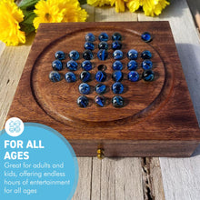 Load image into Gallery viewer, Wooden Solitaire with Drawer for Traditonal Blue Marbles | Travel Games | Strategic & Traditional Games | Perfect for Adults & Family Fun