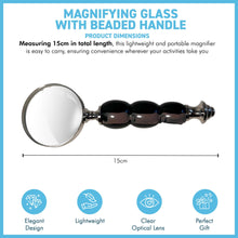 Load image into Gallery viewer, Silver Handheld Magnifying Glass with black beaded handle, Stylish Magnifier for reading