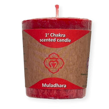Load image into Gallery viewer, Root (Red) - Chakra Candle  | Standing at about 4.5 centimetres tall (1.75 inches), emanates an aura of rustic charm, invoking the essence of the earth itself.