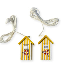 Load image into Gallery viewer, Pair of Yellow beach hut light pulls | Nautical Theme Wooden Beach Hut Cord Pull Light Pulls
