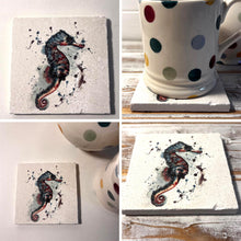 Load image into Gallery viewer, Seahorse Stone Drink Coaster โ 10cm x 10cm, Coastal Wildlife Art, Perfect Gift for Nature Lovers