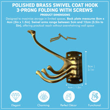 Load image into Gallery viewer, Polished Brass 𝟯-𝗣𝗥𝗢𝗡𝗚 𝗦𝗪𝗜𝗩𝗘𝗟 𝗖𝗢𝗔𝗧 𝗛𝗢𝗢𝗞, Folding Wall Mount Hanger with Screws Included