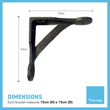 Load image into Gallery viewer, 2 x GALLOWS PENNY END SHELF BRACKETS – 6 X 6 Inch Grey Cast Iron Heavy Duty Pair of Wall Bracket for Shelves | Grey Shelf Brackets | Vintage Wall Shelf brackets | Classic Industrial Style Bracket
