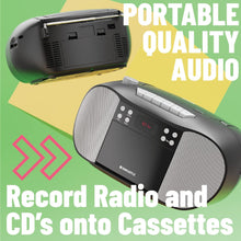 Load image into Gallery viewer, Oakcastle BCX10 Portable CD Player Boombox | Cassette Player & FM Radio | 2.0 Stereo Sound | Cassette Recorder | 15hr Playtime with Batteries | LED Display, Headphone Jack, Simple Controls