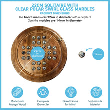 Load image into Gallery viewer, 22cm Diameter wooden SOLITAIRE BOARD GAME with CLEAR POLAR SWIRL GLASS MARBLES | classic wooden solitaire game | strategy board game | family board game | games for one | board games