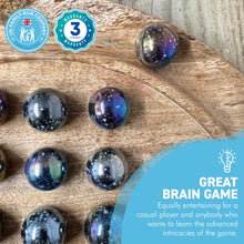 Load image into Gallery viewer, 30cm Diameter MANGO WOOD SOLITAIRE BOARD GAME with SPARKLY JUPITER GLASS MARBLES | |classic wooden solitaire game | strategy board game | family board game | games for one | board games