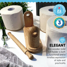 Load image into Gallery viewer, WOODEN TOILET ROLL HOLDER | Made from 100% Hevea wood | Wooden bathroom accessories | Toilet roll holder for bathroom | 20cm (L) x 7cm (W) x 11cm (D)
