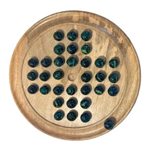 Load image into Gallery viewer, 30cm Diameter WOODEN SOLITAIRE BOARD GAME with SEA TURTLE GLASS MARBLES | classic wooden solitaire game | strategy board game | family board game | games for one | board games