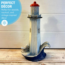 Load image into Gallery viewer, The 22cm Painted Lighthouse – Wood-Effect Finish with a Ship’s Wheel