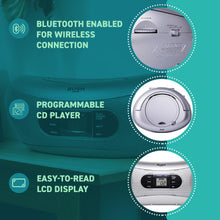 Load image into Gallery viewer, Bush Bluetooth CD Boombox – Programmable CD Player with EASY-TO-READ LCD DISPLAY | 2 x 1 Watts RMS Power – Great portable sound