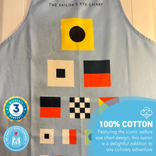 Load image into Gallery viewer, The Sailors Eye Chart Apron | Unisex Apron for Coking | Sailors Design | Novelty Cooking gift | Nautical gift | 100% cotton | Adjustable Apron | 85cm x 70cm