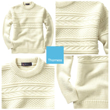 Load image into Gallery viewer, Pure British Wool GUERNSEY SWEATER | X LARGE | Ecru neutral colour | 100% British wool with a traditional textured pattern | Crew neck | Fisherman jumper | Tight knit weave
