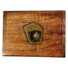 Load image into Gallery viewer, PREMIUM WOODEN CARD BOX DOUBLE DECK w/ Brass Inlay Aces Design – Includes 2 Decks for Game Night