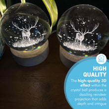 Load image into Gallery viewer, Set of Two 3D Crystal Ball Night Light USB Lamp with Reindeer designs, elegant modern illumination for any room