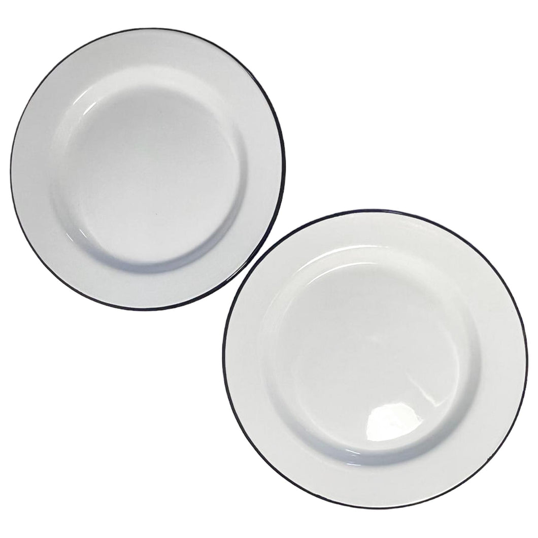 2 x 24cm White Enamel Dinner Plates | Enamel plate | Set of 2 plates | Traditional dinner plate | Kitchen plate for pies, sides and dinner | 24cm diameter each