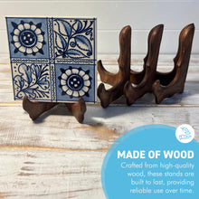 Load image into Gallery viewer, Set of Four 15cm, 6 Inch, Folding Wooden Plate Stands - Salver, Photo Plate, Display Stand, Wooden Bracket, Picture Frame Holder