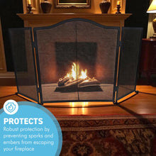 Load image into Gallery viewer, 𝗖𝗔𝗦𝗧 𝗜𝗥𝗢𝗡 𝟯-𝗣𝗔𝗡𝗘𝗟 𝗙𝗢𝗟𝗗𝗜𝗡𝗚 𝗠𝗘𝗦𝗛 𝗙𝗜𝗥𝗘 𝗚𝗨𝗔𝗥𝗗 𝟵𝟲𝘅𝟲𝟬.𝟱𝗰𝗺 | Durable | Rust-Resistant | Fireplace Screen for Open Fire | Fire Safety | Hearth Protection