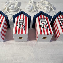 Load image into Gallery viewer, 4 x Red and white beach hut light pull | Nautical Theme Wooden Beach Hut Cord Pull Light Pulls