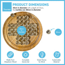 Load image into Gallery viewer, 30cm Diameter Mango wood SOLITAIRE BOARD GAME with 30mm FROSTED GLOBE GLASS MARBLES | classic wooden solitaire game | strategy board game | family board game