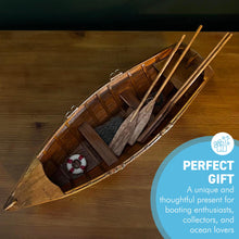 Load image into Gallery viewer, Rowing Skiff Ornament in varnished wood, Classic Rowing Skiff Ornament, Boating Gift
